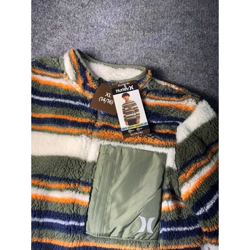 Hurley Boys Sherpa Quarter Zip Pullover Fern Green Striped Fleece XL 14/16 NEW - Picture 7 of 7